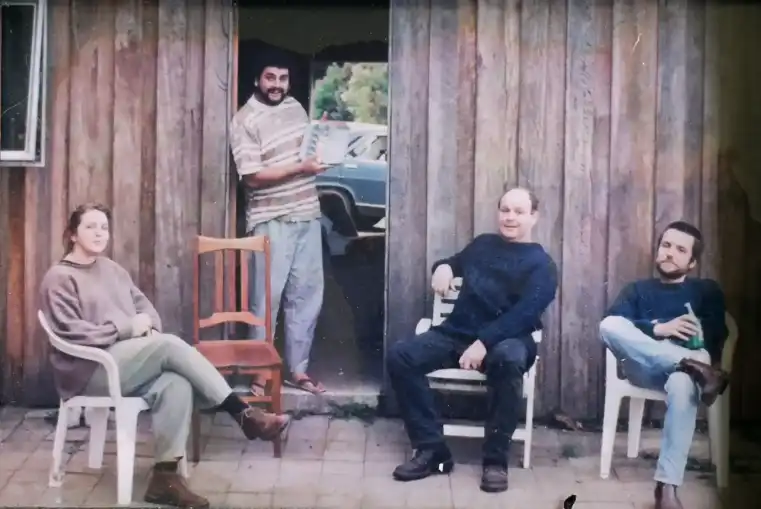 The crew outside Mick's place in the late 1990s