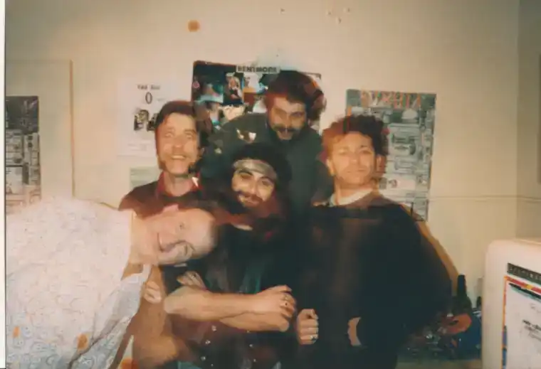 The Hutch Krew in the kitchen circa 1998, Me, Andrew, Norm, Joff and fester Pee