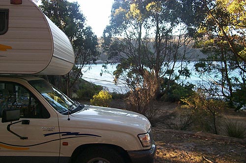 our van with fortescue bay in the background