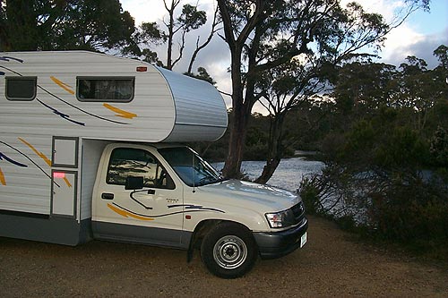 our motorhome parked at Derwent river